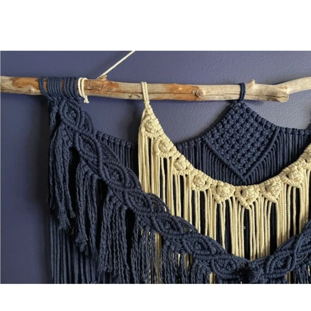 Macrame wall hanging on driftwood